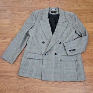 Vintage Giorgio Sant Angelo Double Breasted Glen Plaid Blazer Gray Wool Size 14